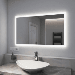 EMKE LED Badspiegel mit Beleuchtung 100x60cm Warmweißes Licht und Kaltesweißes Licht Badezimmerspiegel Mit beschlagfrei+Taste IP44 energiesparend 100L x 60B cm