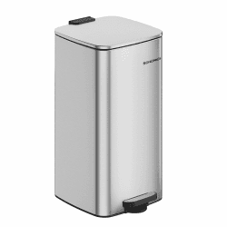 SONGMICS Mülleimer Küche, 30 Liter Abfalleimer, Tretmülleimer, Stahl, mit Inneneimer, Softclose, Offenhaltefunktion, metallicsilber LTB593E01 metallicsilber 30 L
