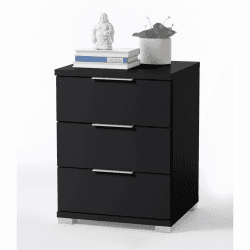 Universal Nachttisch in Schwarz - Moderner Nachtschrank mit drei Schubladen für Ihr Boxspringbett - 46 x 61 x 42 cm (B/H/T) 3 Schubkästen Schwarz