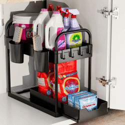 GEMWON Küchen Organizer, 2 Etagen Unter Waschbecken Regal mit 4 Haken &2 Tassen, Spülschrank Organizer, Badezimmer Organizer, Schrank Organizer, Ordnungssystem für Küche,Haushalt & Wohnen 1 Packung