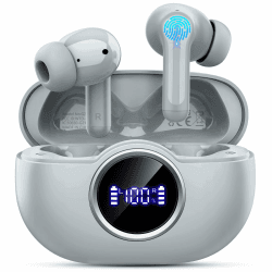 Kopfhörer Kabellos Bluetooth 5.4, Bluetooth Kopfhörer In Ear 2024 Kabellose Kopfhörer Tiefer Bass, ENC Noise Cancelling Mic Wireless Earbuds 36Std Wireless Ohrhörer, IP7 Wasserdicht/USB-C/LED-Anzeige Grau