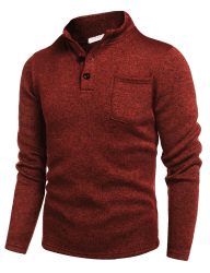COOFANDY Herren Pullover Stehkragen Strickpullover Knopf Winter Half Rollkragen Pullover Langarm Warmer Sweater mit Tasche Weinrot XXL