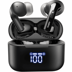 TOZO T20 Kopfhörer Kabellos Bluetooth 5.3 Bluetooth Kopfhörer IPX8 Wasserdicht In Ear Ohrhörer mit LED-Anzeige, APP Steuerung, 48.5 Std Akkulaufzeit, Dual-Mic Noise Cancelling Kopfhörer - Schwarz