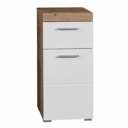 trendteam smart living - Amanda - Kommode - Weiß Hochglanz/Eiche - Badezimmerschrank - (BxHxT) 37 x 79 x 31 cm - Badkommode mit 1 Tür und 1 Schublade - moderne Fräsung - vielseitig einsetzbar Weiß Hochglanz mit Asteiche