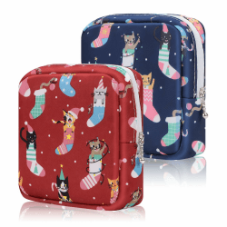 Desing Wish 2Stück Tampon Aufbewahrung Binden Tasche Perioden Aufbewahrungstasche Klein Make Up Tasche Schminkbeutel Reise Kosmetiktasche Damen Erste Periode Set Mädchen Geschenk Weihnachten Halloween Strumpf Katze Rot& Dunkelblau,2 Stück
