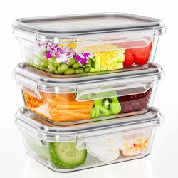 TUSEASY Frischhaltedosen Glas mit Deckel, 1040ml Meal Prep Boxen 3er-Set, Tupperdosen Set Glasbehälter Glasschüssel Lunchbox Glas Vorratsdosen Luftdicht Aufbewahrungsbox Küche
