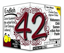 Schlump-Chili⎥Endlich 42 - das witzige scharfe Geburtstagsgeschenk. Eine originelle Geschenkidee zum 42. Geburtstag für Männer und Frauen