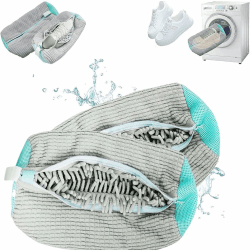 LAIZIHUI 2 Stück Wiederverwendbarer Schuhwäschebeutel, Waben-Schuhwaschbeutel, Kein Farbverlust Keine Haarentfernung Sauber, Schuhe Waschbeutel für Waschmaschine Und Trockner. (Grau, 2PCS) 2 Stück Grau