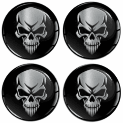 SkinoEu Set 4 x 70 mm Aufkleber für Radkappen Nabenkappen Nabendeckel Radnabendeckel Rad-Aufkleber Schwarz Silber Schädel Totenkopf A 7270