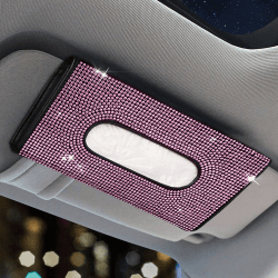Bling Leder Taschentuchbox Glitzer-Tücherbox für Auto-Sonnenblende Auto Taschentuchbox Kristall-Taschentuchhalter für Damen,Kosmetiktücher Box für Sonnenblende (Bling Rosa, 1PC) Bling Rosa 1PC