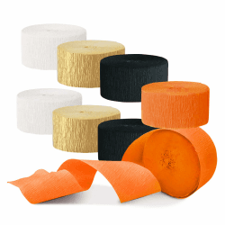 kingsea Krepppapier 8 Rollen, Kreppband Satz von Schwarz, Gold, Weiß, Orange, Creppapier für Home Party, Partydeko, Geburtstagsdekorationen (4,5 cm x 25 m/Rolle)