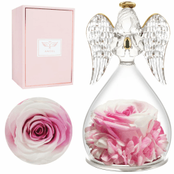 Miofula Ewige Rose Engel Geschenke für Frauen Weihnachten, Ewige Rose Engel Figur Geschenke für Mama, Ewige Blume Geburtstagsgeschenk für Oma Mutter Freundin zum Weihnachten Muttertag Valentinstag Weiß+rosa