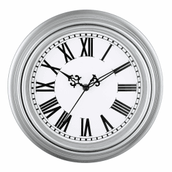 Plumeet Wanduhr Klassisch 25cm Ruhige Retro Wanduhr ohne Tickgeräusche für Wohnzimmer, Schlafzimmer, Wanduhr mit Römischen Ziffern, Silberfarben Silbrig 25cm