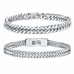 Herren Armband Edelstahl Armbänder Panzerkette - 2 Stücke Silber Schwarz Gold Herrenarmbänder für Männer Jungs Kubanische Armband 8mm Breite 19cm/21cm/23cm Länge Geschenke für Papa Sohn Bruder Ehemann 19cm - passt Handgelenke 16,5-18cm Silber