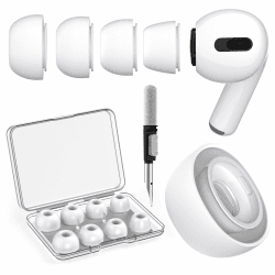 SOGUDE 4 Paar Ersatz Ohrstöpsel Airpods Pro 1/ Airpods Pro 2 mit Loch zur Geräuschreduzierung, Airpods Pro Aufsätze mit Tragbarer Aufbewahrungsbox, Silikontips mit Cleaner Stift XS/S/M/L-Weiß