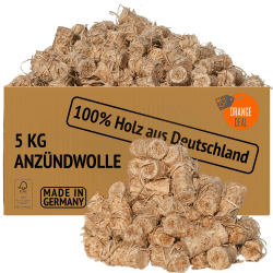 ORANGE DEAL 5 KG Öko Anzünder, Grillanzünder, Ofenanzünder, Anzündwolle aus Holzwolle + Wachs - Brennen heiß 5.0 Kilogramm