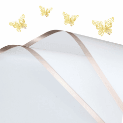 Korean Flower Wrapping Paper White Florist Bouquet Paper with12pcs 3D Gold Butterflies Stickers, Mother's Day 20pcs Gold Edge Gift Packaging DIY Craft 22.44x22.44 inch (White -20pcs)