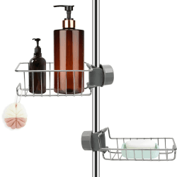 2 Stück Duschablage ohne Bohren Edelstahl, Duschregal Rostfrei Duschkorb für Duschstange, Shampoo Halterung Duschgelhalter Seifenhalter für Dusche, Schwammhalter Organizer für 18-27mm Stange