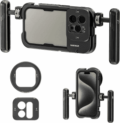 NEEWER 15 Pro Telefonkäfig Video Rig mit Zwei Griffen, kompatibel mit iPhone 15 Pro, Metall 67mm Filteradapter, 17mm Objektiv Backplane, Telefon Rig Handy Stabilisator für Videoaufnahme, PA023K 5.77"x2.78"x0.32"
