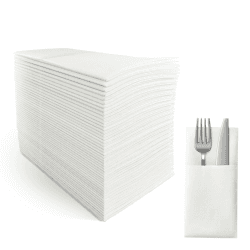Einweg-Stoffservietten,integrierte Bestecktasche,Hochzeitsparty,servietten stoffähnlich,weiße Serviette, vorgefaltet für Besteck40×40cm, 50-Stück Weiß50