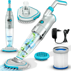 tillvex Poolsauger mit Akku | Pool Bodensauger Teleskopstange elektrisch | Poolreiniger mit Filter & 2-Geschwindigkeits-System | Handsauger Reinigungsset kabellos (Bis zu 25 m³, Ohne Teleskopstange) Poolsauger bis zu 25 m³ (25000 Liter) Blau - Ohne 3,60 m