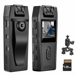 Hersance Bodycam Körperkamera mit Audio- und Videoaufzeichnung, 1080P Große Weitwinkel mit Rückenclip, 180°-Objektiv, Nachtsicht-Bewegungserkennung für tägliche Aufzeichnung/Service