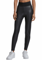 Urban Classics Damen High Waist Leggings aus Lederimitat mit Hoher Taille-Ladies Faux Leather Treggins Yoga Pants M Schwarz