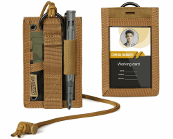OneTigris 2-in-1 Taktischer Ausweishalter , 500D Cordura Nylon, MOLLE-kompatibel, Ausweistasche mit Sichtfenster, 3 Kartenfächern & Stifthalter, Ideal für EDC, Outdoor, Sicherheitskräfte Coyote-Braun