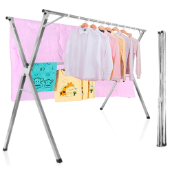 IBVIVIC Wäscheständer Klappbar Standtrockner Kleiderständer 110-150cm (Ausziehbarer) mit 20 winddichten PP-Haken, Keine Montage Erforderlich, Platzsparend, für Zuhause, aus Edelstahl, Silber 110~150cm