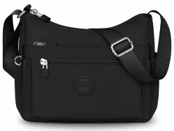 VOBUKE Umhängetasche Damen Mittelgroß Wasserdicht Nylon Crossbody Bag mit Vielen Fächern Leichte Schultertasche Verstellbarer Breitem Freizeit Kleine Messenger Bag für Einkaufen, Reisen Schwarz