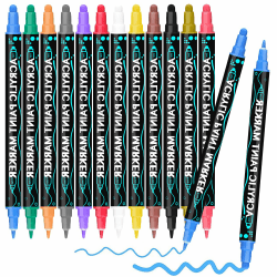 Autoau Acrylmarker 12 Farben Acrylstifte Wasserfest Dual Tip Permanent Marker Fein und Dicke Acrylic Paint Marker für Steine Bemalen Handwerk Ostereier Halloween Weihnachts Deko Twin Marker