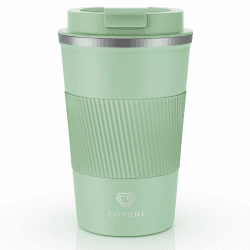 CS COSDDI Thermobecher- Isolierbecher, Edelstahl Travel Mug, 13oz/380ml Vakuum auslaufsicher Reisebecher mit Deckel, Autobecher, doppelwandig isoliert für Kaffee, Wasser und Tee, Kaffee-to-go Becher C05 Lightgreen 1 Stück (1er Pack)