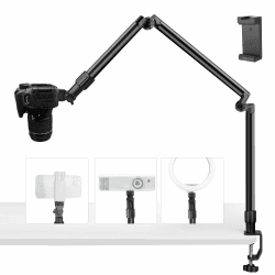 JEBUTU AS08 Overhead Stativ Kamera Tischstativ, 33.5-95cm Verstellbar Kamera Halterung für DSLR Kameras, Lichtstativ Klemmstativ Flexibel Gelenkarm für Ringlicht Projektor Handy, Max. Belastung 10KG