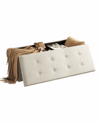 WOLTU Sitzbank mit Stauraum 110cm, Truhe mit stauraum 118L Faltbar, Sitztruhe Sitzbox Aufbewahrungsbox klappbare, Bettbank Schlafzimmer, belastbar bis 300 kg, aus Samt, Cremeweiß Samt Cremeweiß
