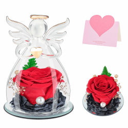 ANBET Ewige Rose im Glas Geschenke für Frauen Weihnachten Engel Glasrose Red Infinity Rosen Glasengel Mother Sisters Uroma Freundin Geburtstag Jahrestag Muttertag Rot TS02