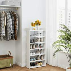 Dripex Schuhregal mit 7 Ablagen, Schuhregal Schmal Vertikal, Verstellbarer, Multifunktional, Platzsparend, für Diele, Eingang, Schlafzimmer, Schrank, Garderobe, Verbreitert 97H x 25T x 50B cm,Weiß Weiß 97 x 25 x 50 cm, 7 ebenen