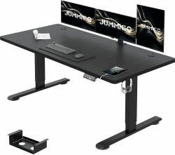 JUMMICO Höhenverstellbarer Schreibtisch 140 x 70 cm mit Kabelwanne, Höhenverstellbar Elektrisch Stehpult mit USB-Buchse, Computertisch, Ergonomischer Steh-Sitz Tisch, Bürotisch, Schwarz Schwarz 140 x 70 cm