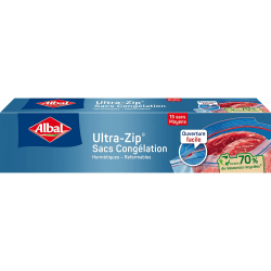 Albal - 15 Gefrierbeutel mit Ultra Zip – mittelgroßes Modell 3 l – Reißverschluss – strapazierfähig – 70% recycelte Ressourcen