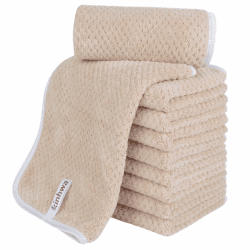 KinHwa Mikrofaser Gästehandtücher Handtücher 30x50cm, Weiche Saugstark Gästetücher mit Aufhängeschlaufe, Schnelltrocknend Waschlappen Saugfähig für Bad, Spa, Fitnessstudio 10 Pack Hellbraun Hellbraun 10