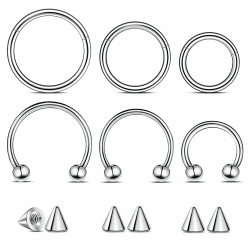 Telooco 6 Stück Hufeisenringe Chirurgenstahl Septum Piercing mit 6 Ersatzkugeln Silber Nostril Piercing Nasenring 16G Hufeisen Piercing Innengewinde Lippenring Augenbraue Piercing Schmuck