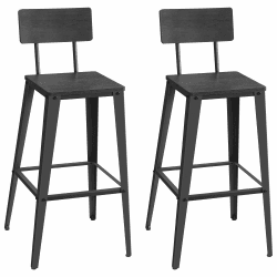 VASAGLE Barhocker, 2er Set, Barstühle, Küchenstühle, mit Rückenlehne, Stahlgestell, einfache Montage, Industrie-Design, aschschwarz-tintenschwarz LBC078B02 2 Aschschwarz + Tintenschwarz