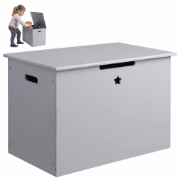 Navaris Spielzeugtruhe aus Holz mit Deckel - Truhe Sitzbank Spielzeugkiste für Kinder - 60 x 38 x 42 cm Holzkiste für Kinderzimmer groß - Grau