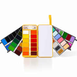 LIGHTWISH Aquarellfarben-Set,60 Farben,darunter 9 Metallic-Farben und 9 Macaron-Farben, tragbares Reise-Aquarellfarben-Set mit einem Aquarellpinsel