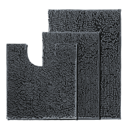 UHOUSEST Badezimmer Matte Set 3 Stück, Anti-Rutsch-Chenille Bad Matte Set Teppiche, weich mit Wasserabsorbierenden Sockel Badematte und U-Form Bad Toilette Teppich für Maschine waschbar, Anthrazitgrau