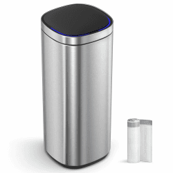 SONGMICS Mülleimer mit Bewegungssensor, Abfalleimer Küche 50 L automatisch, Anzeigelicht in mehreren Farben, Deckel mit Offenhaltefunktion, Stahl, silbern LTB620E50