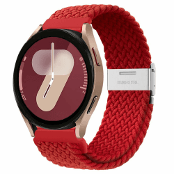 20mm Geflochtenes Solo Loop für Samsung Galaxy Watch 7 6 5 4 FE 40mm 44mm/5Pro 45mm/6&4 Classic 43mm 47mm 42mm 46mm/3 41mm/Active/2,Verstellbarer Elastisches Nylon Armband für Galaxy Watch 7 6 5 4 rot