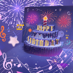 Geburtstagskarte mit Musik & Licht & bespielbar & Kerzen ausblasen Happy Birthday Grußkarte 3D Pop Up Grußkarten Geburtstagsgeschenke für Frauen/Männer/Eheman/Kinder Grußkarten mit Umschlägen (Blau)