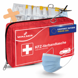 WALSER Erste Hilfe Set Auto, Verbandskasten Auto Auszeichnung Sehr Gut*, Auto Verbandskasten 2024, Erste Hilfe Kasten, Verbandskasten Auto 2024, Erste Hilfe Auto, KFZ Verbandkasten DIN 13164 rot 5) Verbandstasche