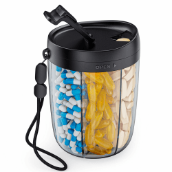 AUVON Tablettenbox 7 Tage Morgens Mittags Abends, Rund Pillendose 6 Fächer mit Großen Separaten Fächern, tragbare Medikamentenbox für Vitamine, Fischöl, Medikamente, Nahrungsergänzungsmittel usw. Schwarz