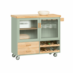 SoBuy FKW114-GR Design Küchenwagen mit Arbeitsplatte Kücheninsel mit Gewürzregal Küchenschrank Rollwagen Sideboard auf Rollen Küchentrolley Grün BHT ca. 109x92x40cm, Holzwerkstoff Grün Küchenwagen